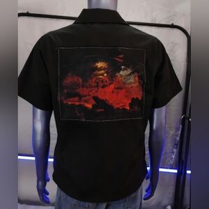 Welcome Fallen Angels Shirt Men’s Small Black Zip Front Short Sleeve